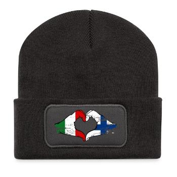Italy Finland Flag Hands Heart Shape Used - Recycled Patch Beanie - dark grey - Front
