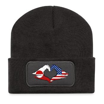 Mains du drapeau américain du Groenland en forme de cœur utilisées - Beanie recyclé à patch - charbon - Devant