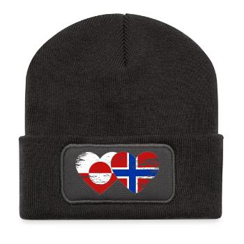 Mains du drapeau du Groenland, Norvège, forme de cœur utilisée - Beanie recyclé à patch - charbon - Devant