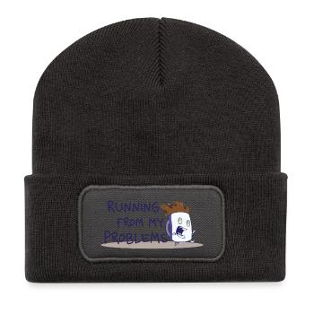 Fuir mes problèmes – Drôle de phrase de café - Beanie recyclé à patch - charbon - Devant