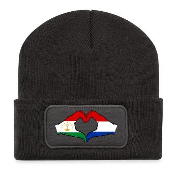 Tajikistan Holland Flag Hands Heart Shape - Recycled Patch Beanie - dark grey - Front