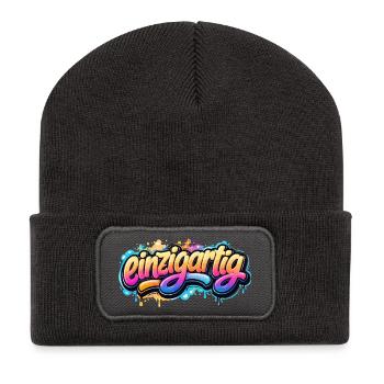Einzigartig Graffiti Schriftzug - Recycelte Patch Beanie - Dunkelgrau - Vorne