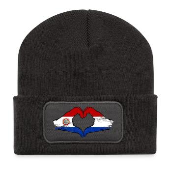 Paraguay Holland Flagge Herz used - Recycelte Patch Beanie - Dunkelgrau - Vorne