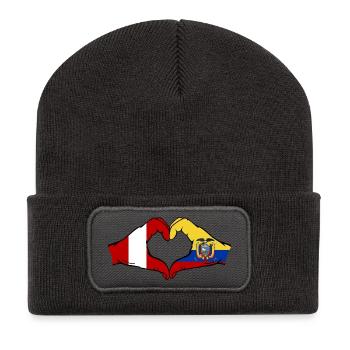 Peru Ecuador Flagge Herz - Recycelte Patch Beanie - Dunkelgrau - Vorne