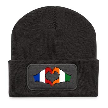 France Ivory Coast Flag Hands Heart Shape - Recycled Patch Beanie - dark grey - Front