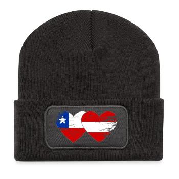Chile Österreich Flagge Herz - Recycelte Patch Beanie - Dunkelgrau - Vorne