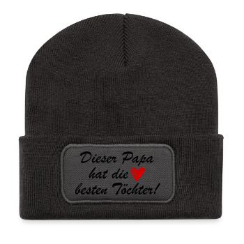 Lustiger Spruch Papa Töchter - Recycelte Patch Beanie - Dunkelgrau - Vorne
