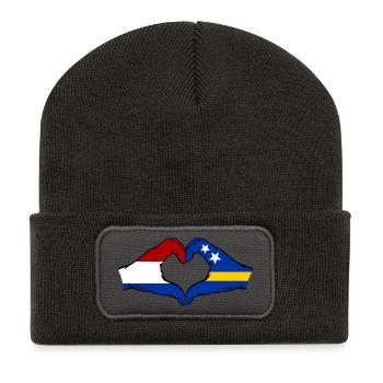 Holland Curacao flag hands heart shape used - Recycled Patch Beanie - dark grey - Front