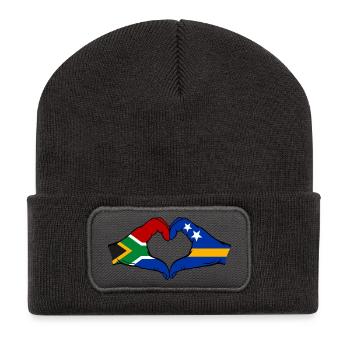 Afrique du Sud Drapeau Curaçao Mains Forme de cœur - Beanie recyclé à patch - charbon - Devant