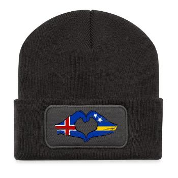 Island Curacao Flagge Hände Herzform used - Recycelte Patch Beanie - Dunkelgrau - Vorne