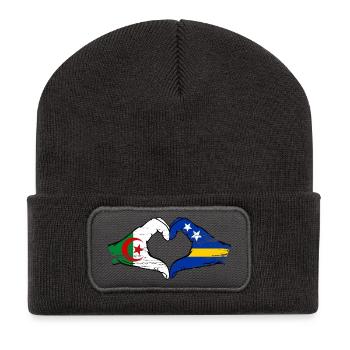 Algérie Mains du drapeau de Curaçao en forme de cœur utilisé - Beanie recyclé à patch - charbon - Devant