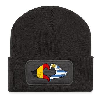Belgium Uruguay flag hands heart shape used - Recycled Patch Beanie - dark grey - Front