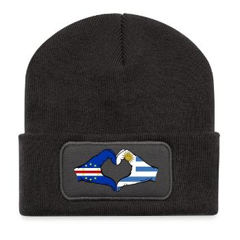 Cap-Vert Drapeau de l’Uruguay Mains en forme de cœur - Beanie recyclé à patch - charbon - Devant