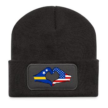 Curacao USA flag hands heart shape used - Recycled Patch Beanie - dark grey - Front