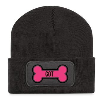 Maman chiot chiot à la clavicule - Beanie recyclé à patch - charbon - Devant