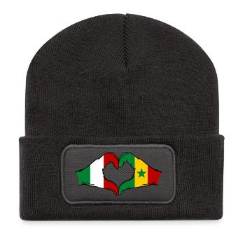 Italien Senegal Flagge Hände Herzform - Recycelte Patch Beanie - Dunkelgrau - Vorne