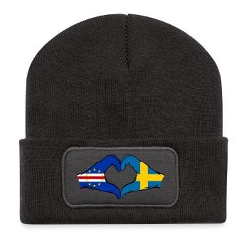 Cape Verde Sweden Flag Hands Heart Shape - Recycled Patch Beanie - dark grey - Front