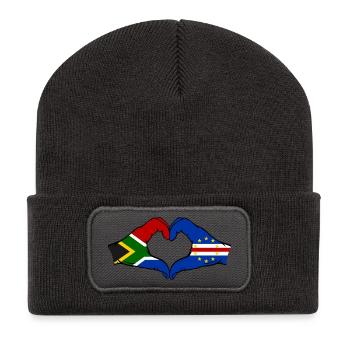 Kap Verde Südafrika Flagge Hände Herzform - Recycelte Patch Beanie - Dunkelgrau - Vorne