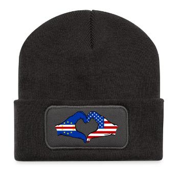 Kap Verde USA Flagge Hände Herzform  - Recycelte Patch Beanie - Dunkelgrau - Vorne