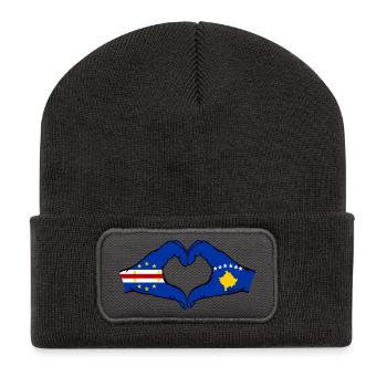 Kap Verde Kosovo Flagge Hände Herzform - Recycelte Patch Beanie - Dunkelgrau - Vorne