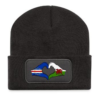 Kap Verde Wales Flagge Hände Herzform - Recycelte Patch Beanie - Dunkelgrau - Vorne