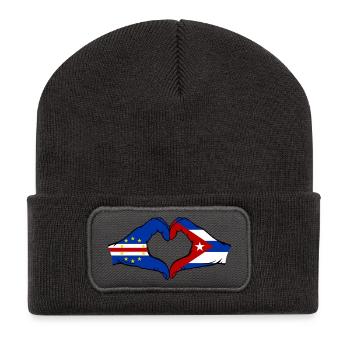 Kap Verde Kuba Flagge Hände Herzform - Recycelte Patch Beanie - Dunkelgrau - Vorne