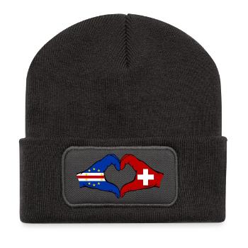 Kap Verde Schweiz Flagge Hände Herzform - Recycelte Patch Beanie - Dunkelgrau - Vorne