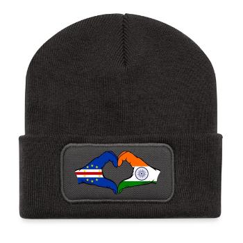 Kap Verde Indien Flagge Hände Herzform - Recycelte Patch Beanie - Dunkelgrau - Vorne
