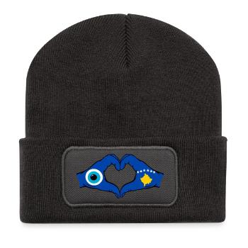 Kosovo Nazar flag hands heart shape used - Recycled Patch Beanie - dark grey - Front
