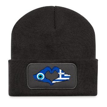 Greece Mati Flag Hands Heart Shape Used - Recycled Patch Beanie - dark grey - Front