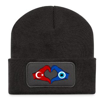 Turkey Nazar Flag Hands Heart Shape - Recycled Patch Beanie - dark grey - Front