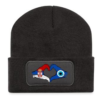Serbia Nazar flag hands heart shape used - Recycled Patch Beanie - dark grey - Front