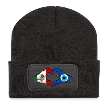 Drapeau du Nazar du Mexique, mains, forme de cœur utilisée - Beanie recyclé à patch - charbon - Devant