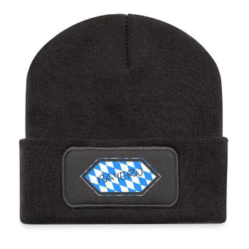 Bayern Blauweiß Karo Muster - Recycelte Patch Beanie - Dunkelgrau - Vorne
