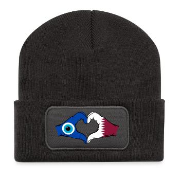 Katar Nazar Flagge Hände Herzform - Recycelte Patch Beanie - Dunkelgrau - Vorne