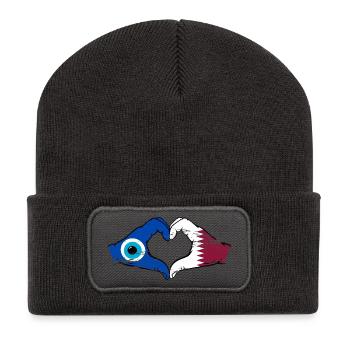 Katar Nazar Flagge Hände Herzform used - Recycelte Patch Beanie - Dunkelgrau - Vorne