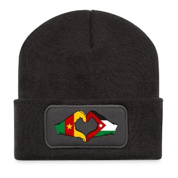 Kamerun Jordanien Flagge Hände Herzforn - Recycelte Patch Beanie - Dunkelgrau - Vorne