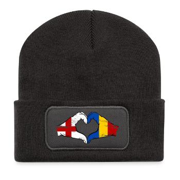 England Rumänien Flagge Hände Herzform used - Recycelte Patch Beanie - Dunkelgrau - Vorne