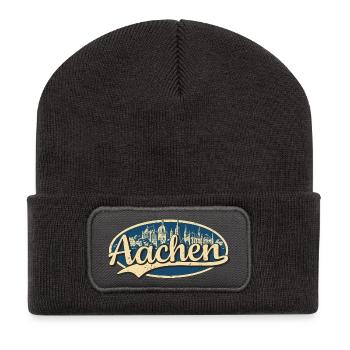 Aachen Vintage Stadtmotiv - Recycelte Patch Beanie - Dunkelgrau - Vorne
