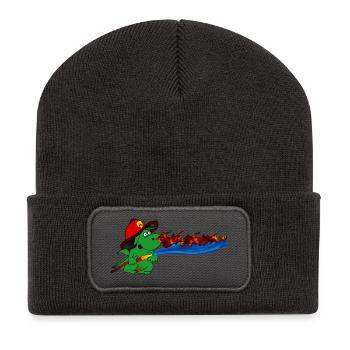 Feuerdrache Feuerwehrheld Geschenk - Recycelte Patch Beanie - Dunkelgrau - Vorne
