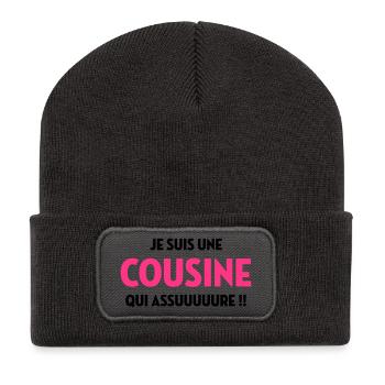 Onkel / Tante / Vetter / Cousin / Kusine - Recycelte Patch Beanie - Dunkelgrau - Vorne