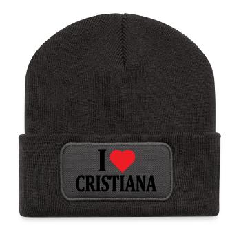 T-Shirt Ich liebe Cristiana T-Shirt Geschenkidee - Recycelte Patch Beanie - Dunkelgrau - Vorne