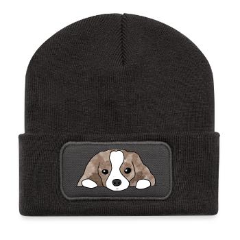 Hund - Recycelte Patch Beanie - Dunkelgrau - Vorne