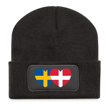 Sweden Denmark Flag Heart - Recycled Patch Beanie - dark grey - Front