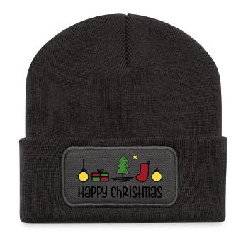 Joyeux Noël - Beanie recyclé à patch - charbon - Devant