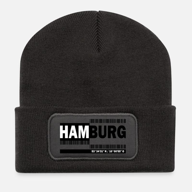 HAMBOURG - code-barres - Beanie recyclé à patch - charbon