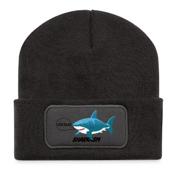 Lustiger Hai, I love salad, vegan Witz - Recycelte Patch Beanie - Dunkelgrau - Vorne