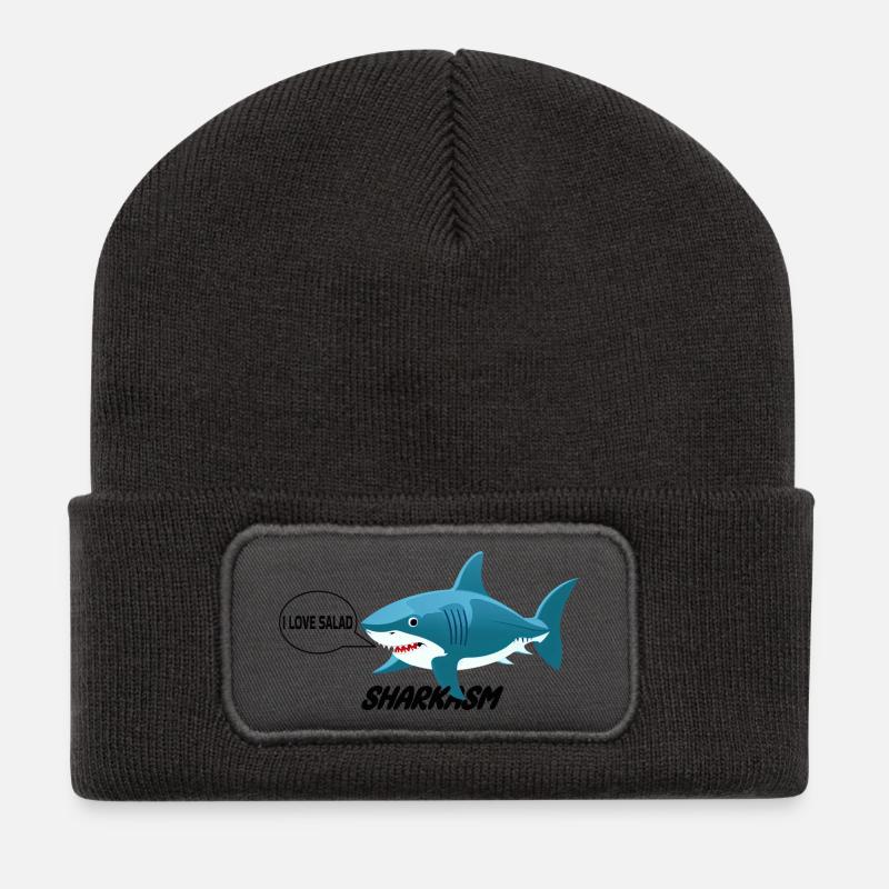 Lustiger Hai, I love salad, vegan Witz - Recycelte Patch Beanie - Dunkelgrau