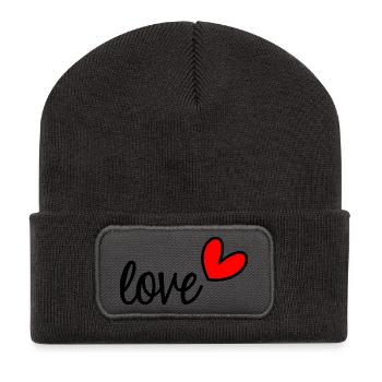 LIEBE - Recycelte Patch Beanie - Dunkelgrau - Vorne