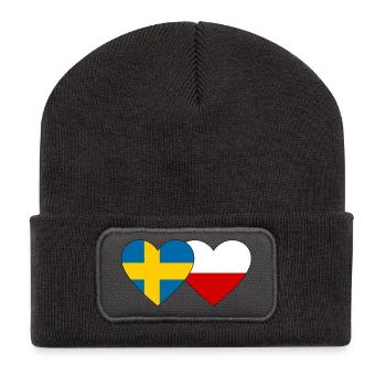 Suède Pologne Drapeau Coeur - Beanie recyclé à patch - charbon - Devant